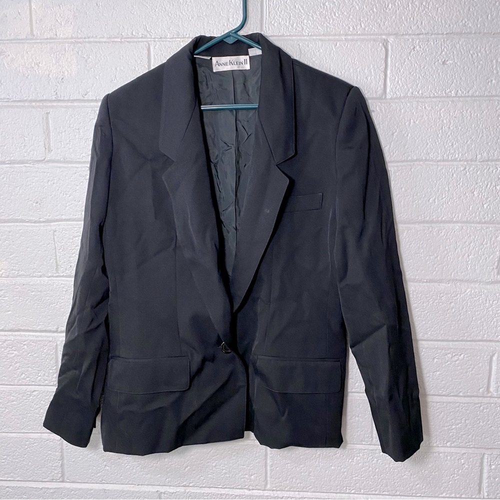 Vintage 100% Wool Anne Klein II Blazer Black Womens 10 Button Up Great Condition